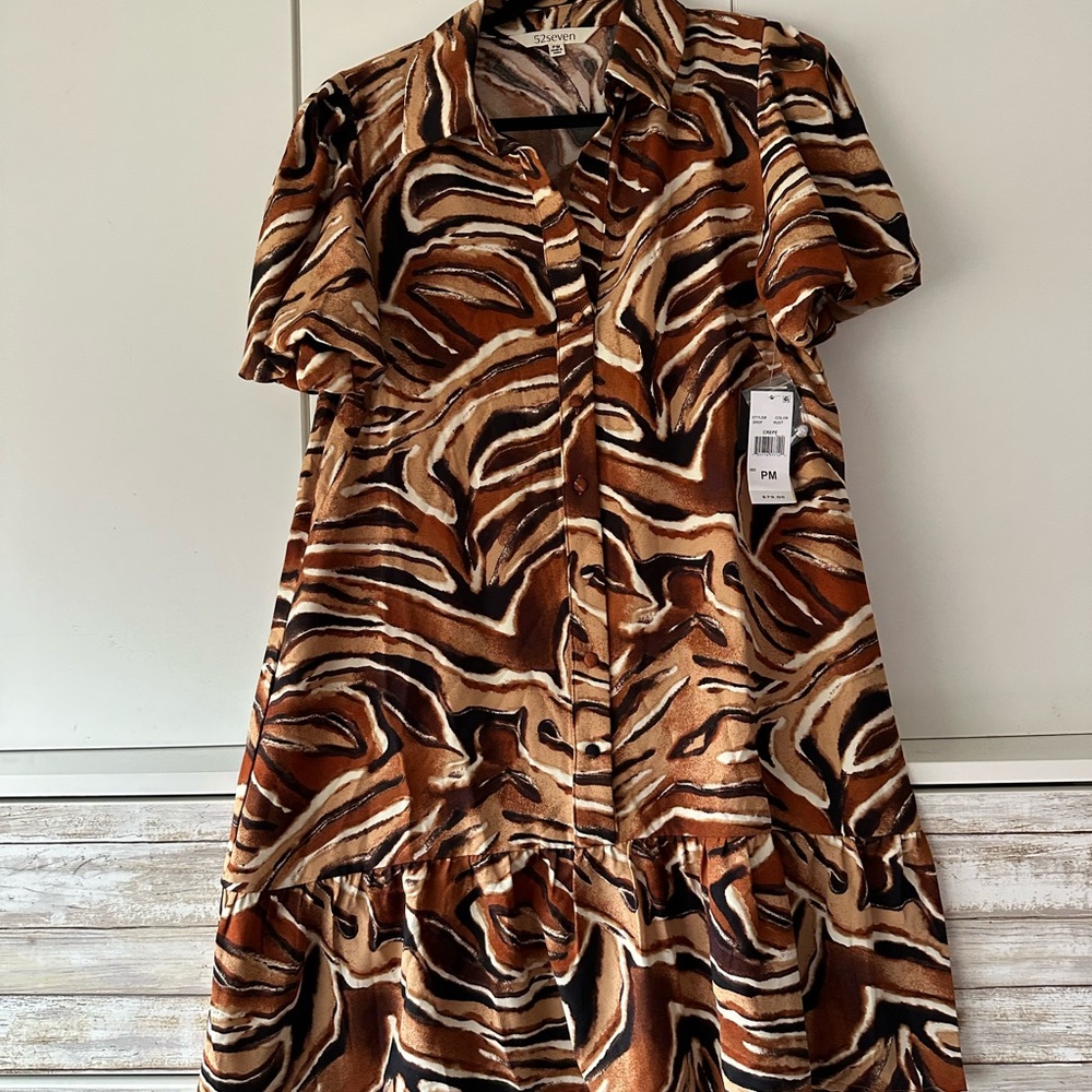 🖤 52seven Abstract Animal Print Button Front Dress PM NWT